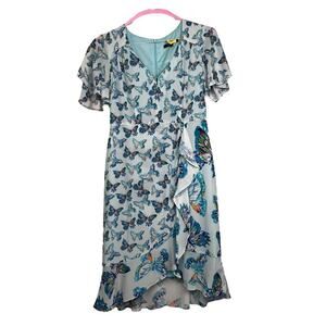 Nanette Lepore Women's Mariposa Silk Butterfly print Dress size 6 aqua